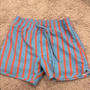 Blue and Orange Striped Kids Swim Trunks